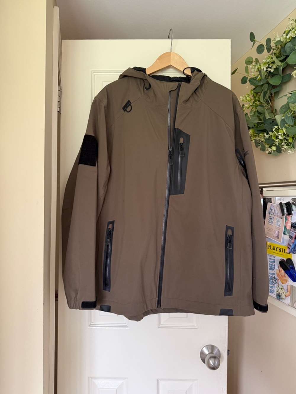 Men's Hooded Raincoat in Olive with Waterproof Zippers